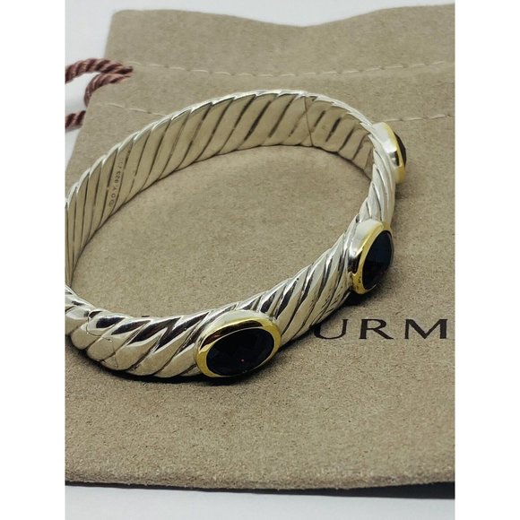 David Yurman SSilver 18K Gold 12MM Albion Oval Garnet  Rennaisance Bracelet 6.25 - Picture 6 of 6